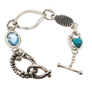 Michael Dawkins Sterling Silver Multi Stone Sculptural Link Bracelet #23312